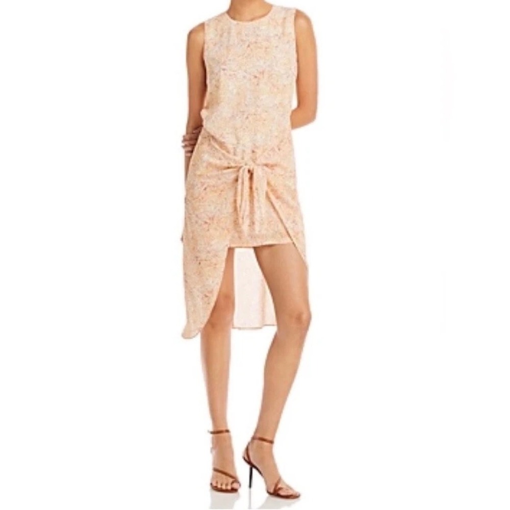 BCBGMAXAZRIA Stanley Dress Women XS Cork Peach Abstract Tie Front Tulip Hem